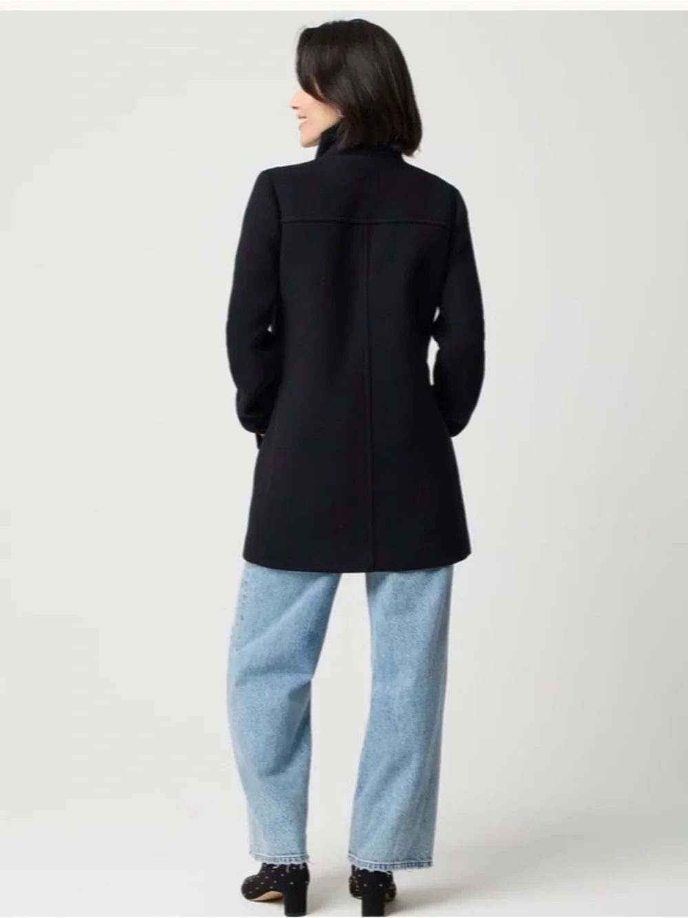 J. Crew Black Petite city coat with button neck - Picture 2 of 5